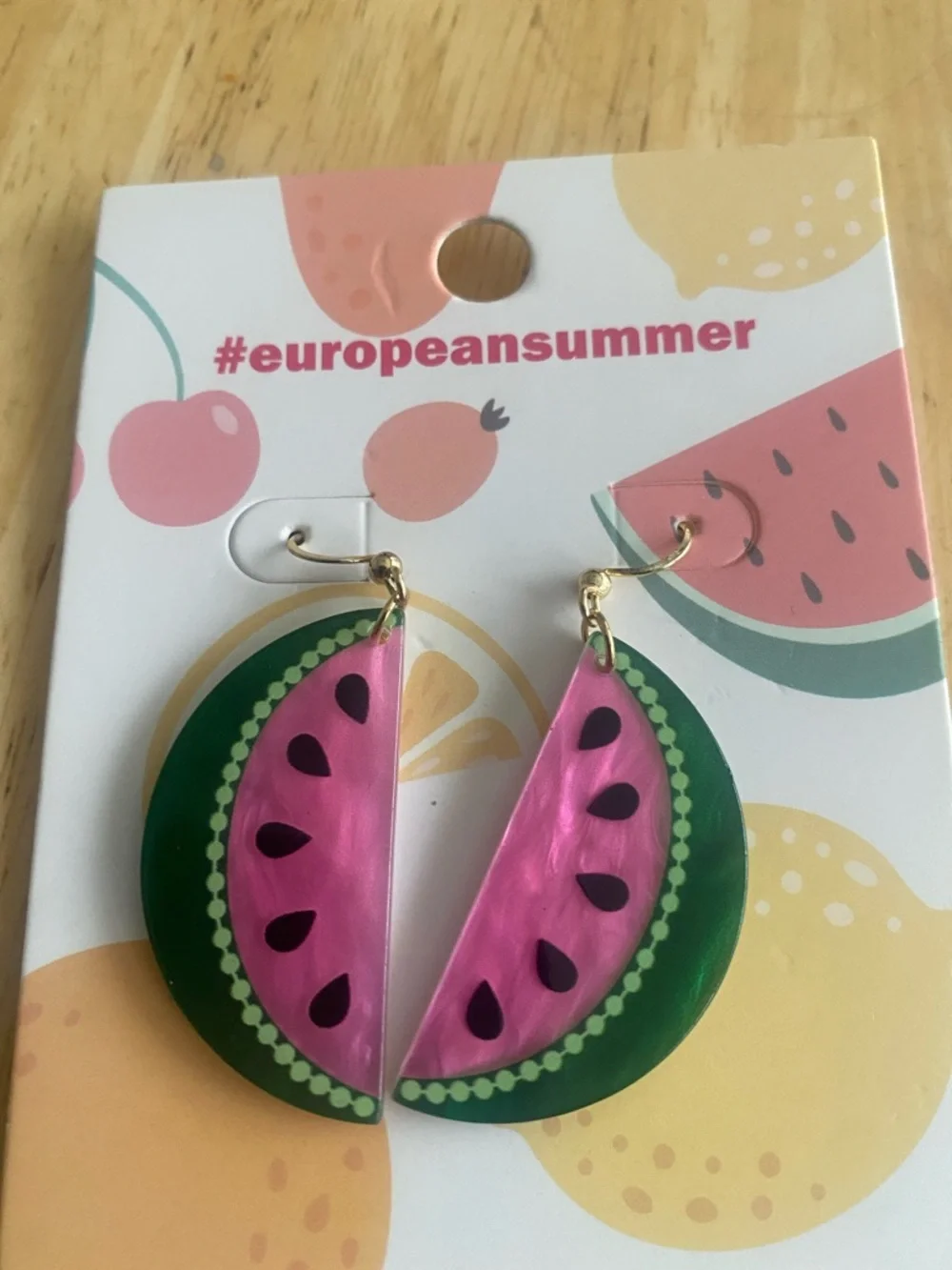 Watermelon Slice Statement hanging Earrings  lightweight NWT Perfect for summer. - Picture 2 of 2